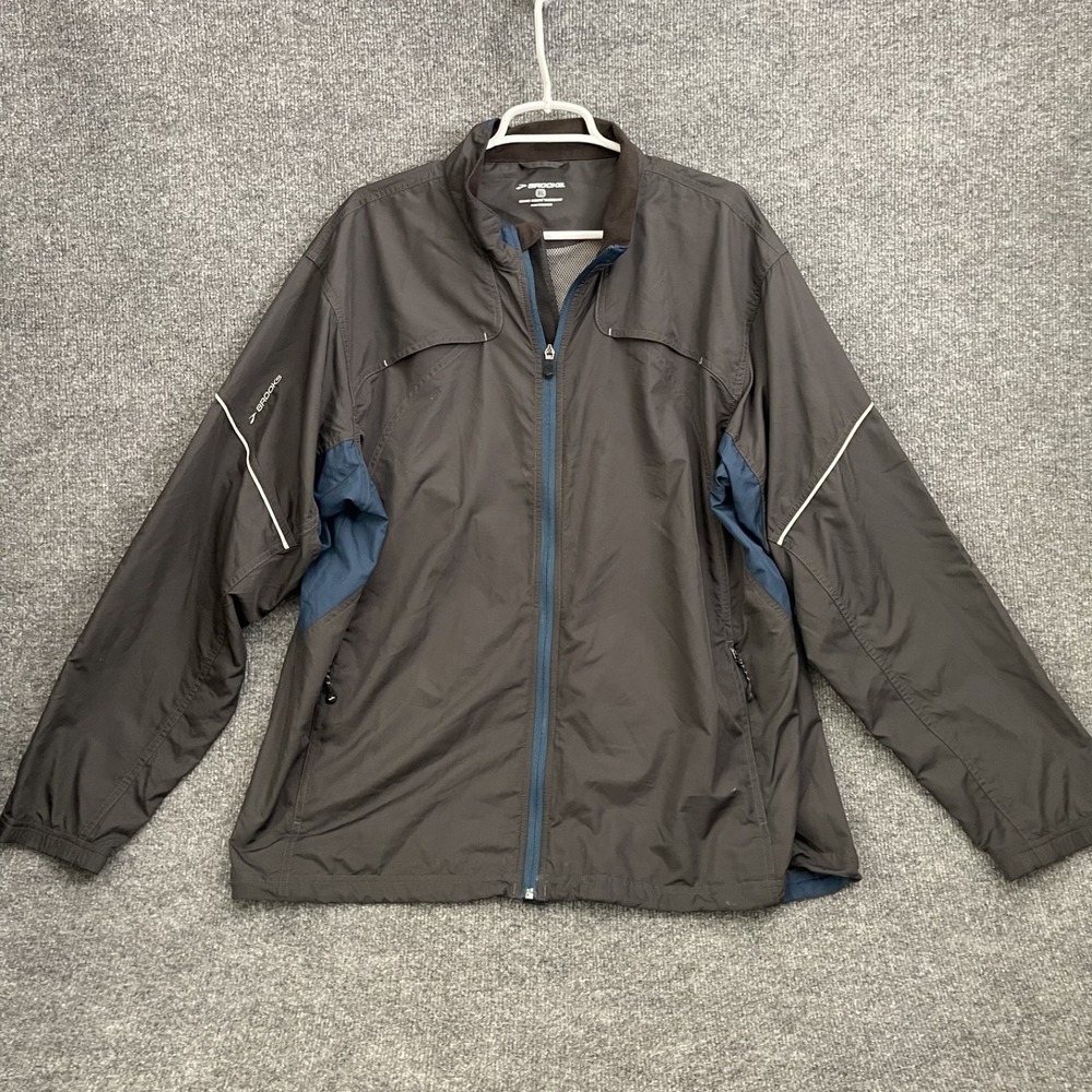Brooks  Windbreaker Jacket Mens Sz XL Full Zip Lightweight Vented Reflect Gray